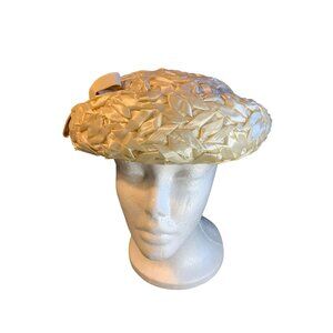 Ladies Ivory Raffia Hat with Ivory Ribbon Sz Large Vintage